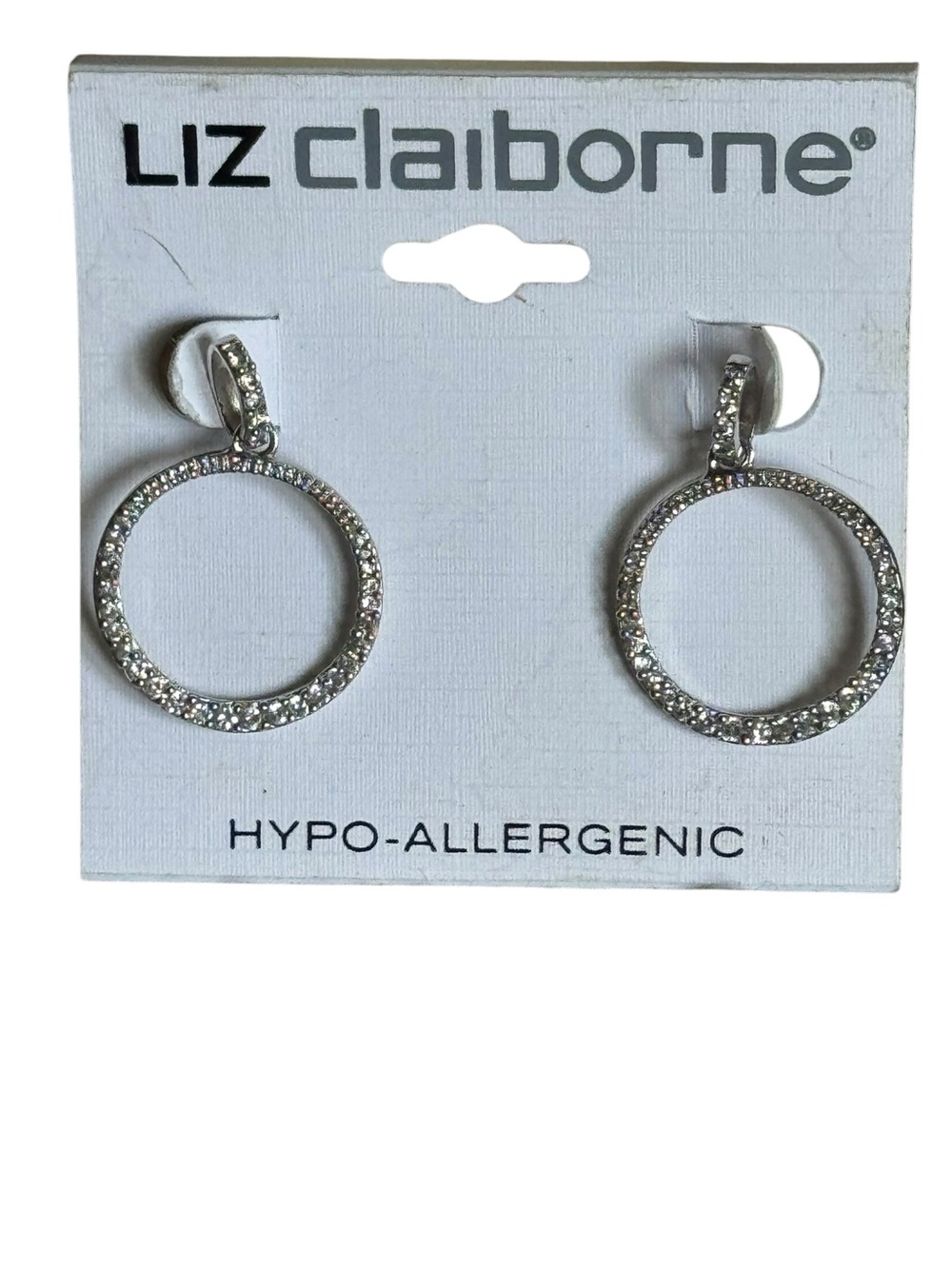 Liz Claiborne Silver Crystal Open Hoop Drop Earrings NEW
